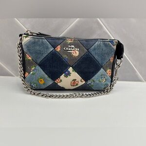 Coach Nolita Denim Floral Patchwork Wristlet